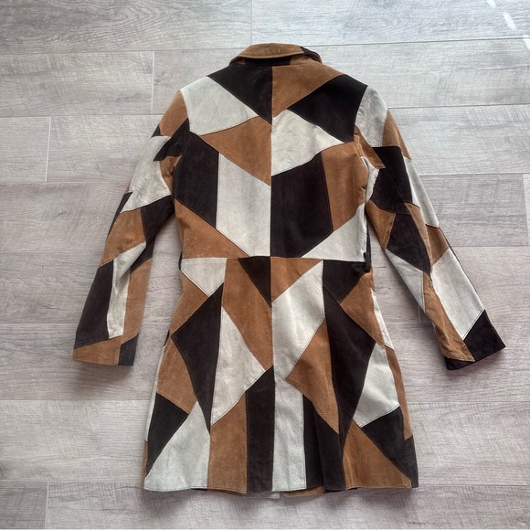 Y2K BB Dakota Patchwork Suede Leather Trench Coat - Picture 9 of 14